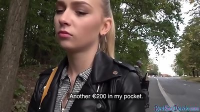 Pulled blonde eurobabe riding Point of view beef whistle in outdoor act