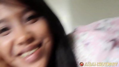 ASIANSEXDIARY fur covered snatch teen welcomes dripping harsh lovemaking creampie